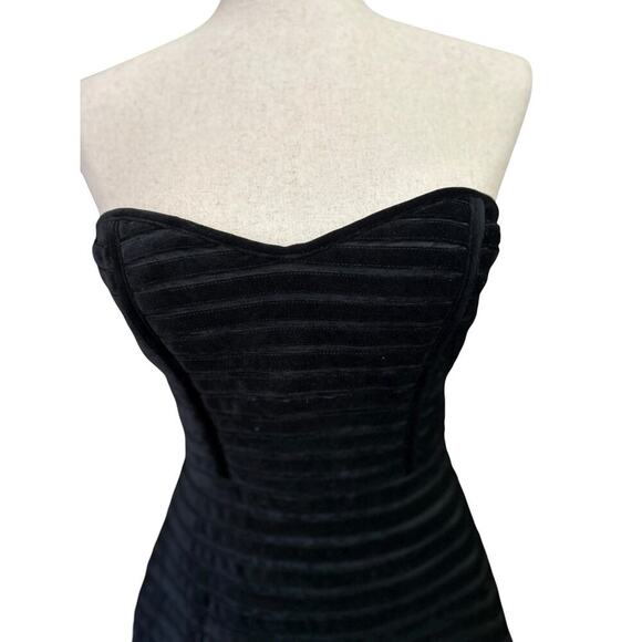 Black Velvet Burnout Corset Strapless Sweetheart Mini Striped Whimsigoth Hoco XS - Picture 2 of 8